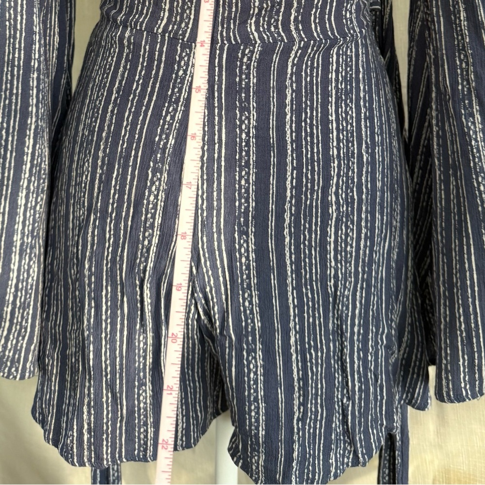 Striped Blue Wrap Romper Euc - image 8